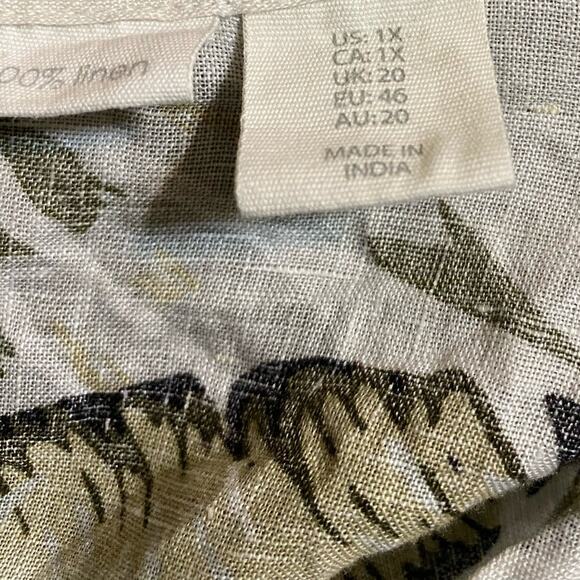 C&C California White Tropical Leaf Print Linen Short Sleeve Blouse Plus Size 1X - Picture 7 of 7